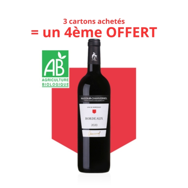 Vin AOC Bordeaux Bio ROUGE 2020 carton 6 bouteilles