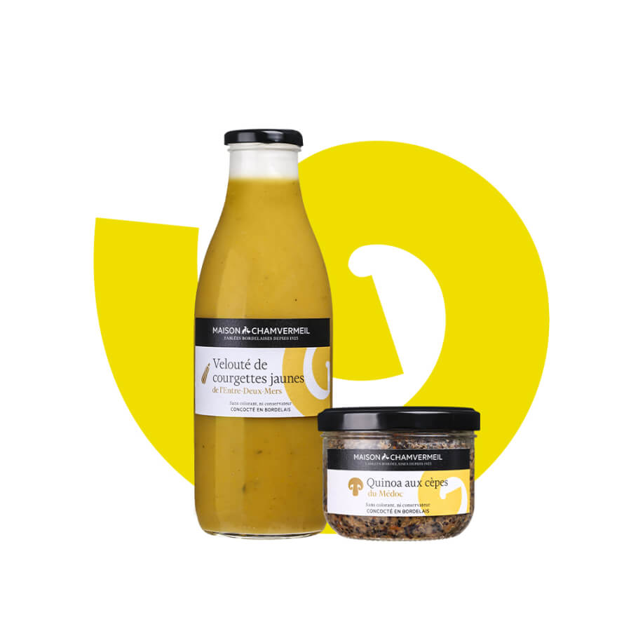 Velouté de courgettes jaunes & Quinoa cèpes Coffret Gastronomie coffret Velouté de courgettes 1L + Quinoa cèpes du Médoc 400g